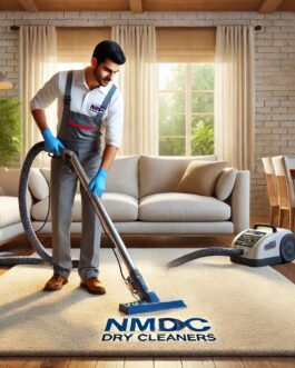 DALL·E 2024-11-06 15.10.33 - A realistic image for a dry cleaning website's carpet cleaning service. The scene features an Indian cleaning technician wearing a uniform with the lo